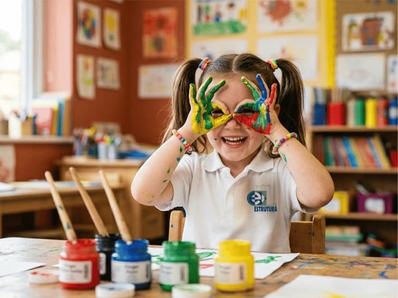 Criança explorando o ambiente na Educação Infantil do Colégio Estrutura